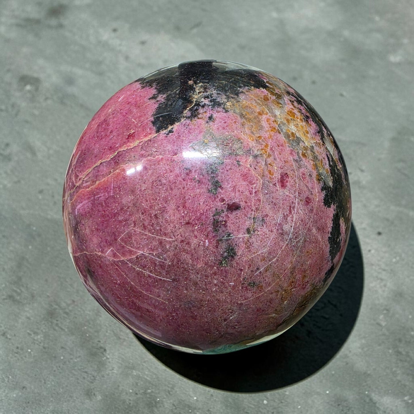 Huge gorgeous pink rhodonite sphere