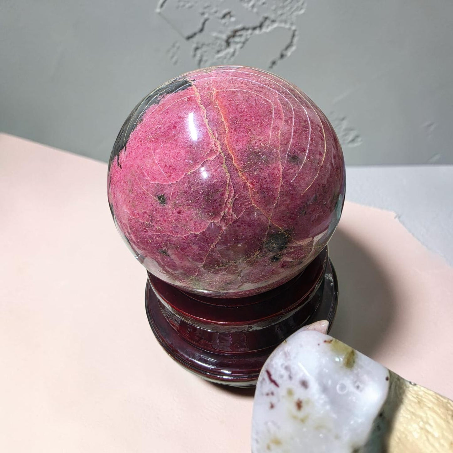 Huge gorgeous pink rhodonite sphere