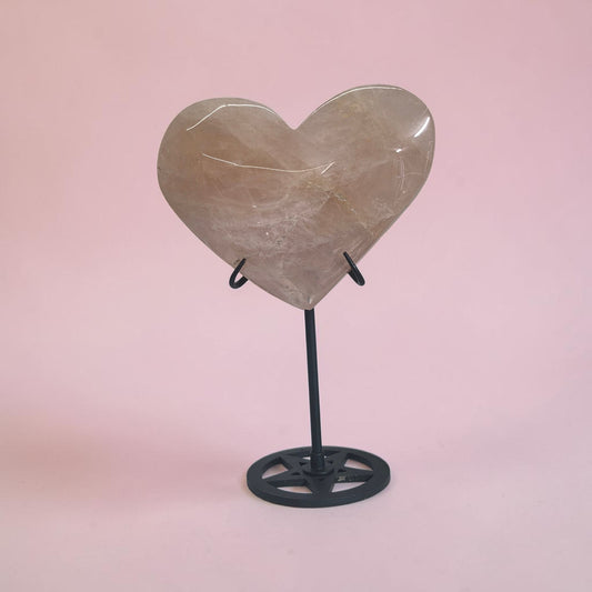 Large rose quartz heart statement piece on stand